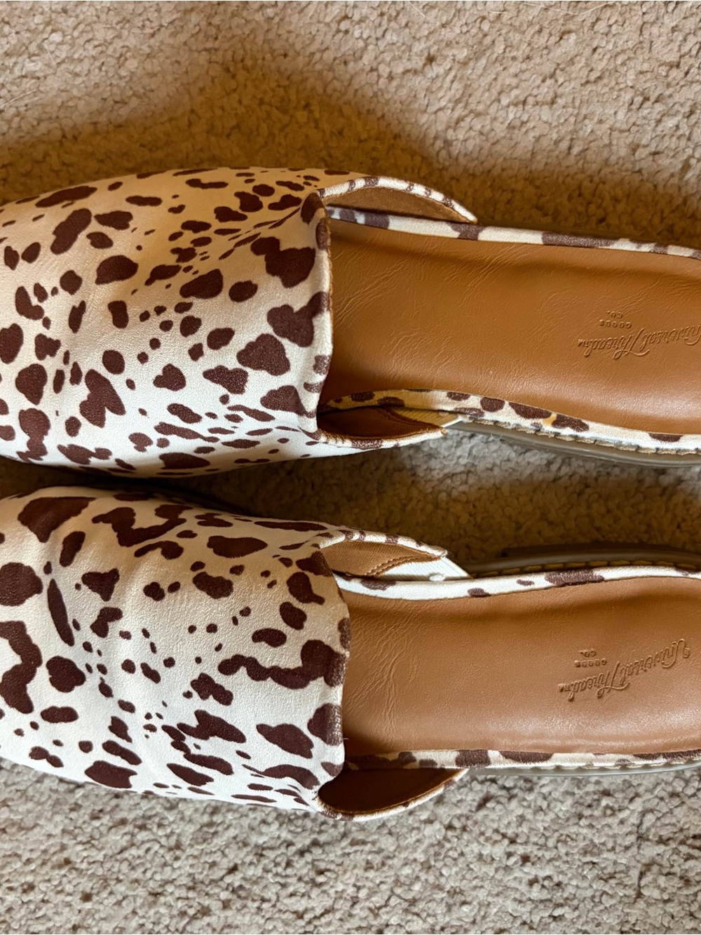 Universal Thread Brown and White Cowprint Slip-On Mules